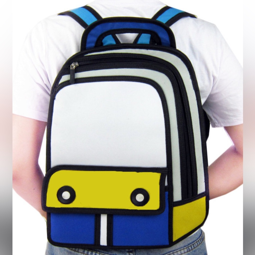 Stylish White, Blue & Yellow Cartoon Backpack - Women Backpacks